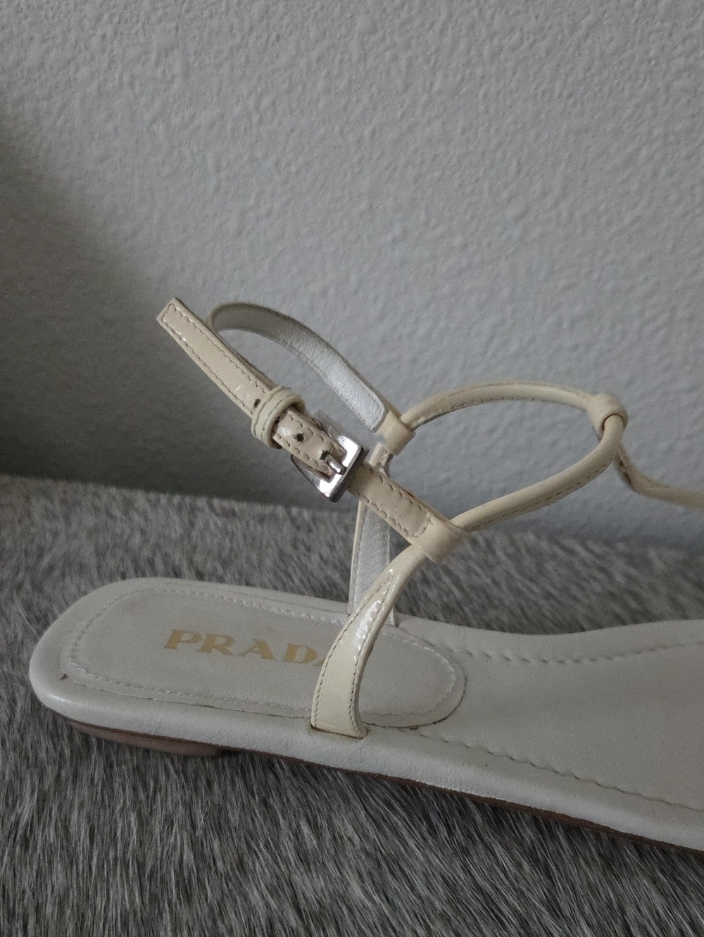 Prada White Leather Minimalist T-Strap Flat Sandals Size EU 36 US 6 - Picture 6 of 10